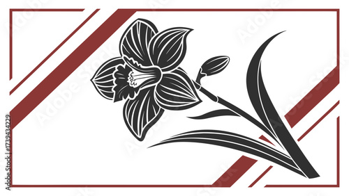 Elegant floral design featuring a black orchid with decorative border and diagonal lines accenting created with generated ai