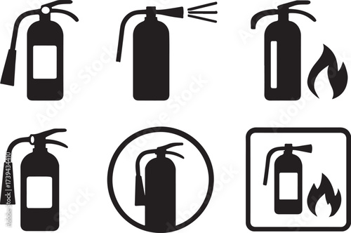 PrintCollection of fire extinguisher icons and symbols for safety and emergency