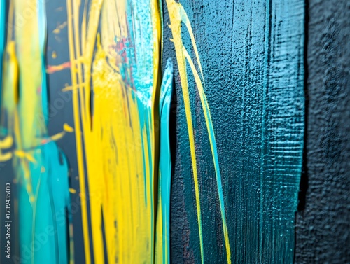 Abstract Yellow Teal Blue Acrylic Paint Texture Strokes