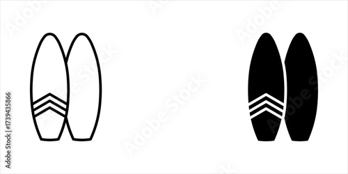 Summer surfboard elements vector icon set, Surfer for water sport. surfing emblems, icon and label. Surfboards symbol. summer beach activity, surfing on sea waves sport. for water sport activity.