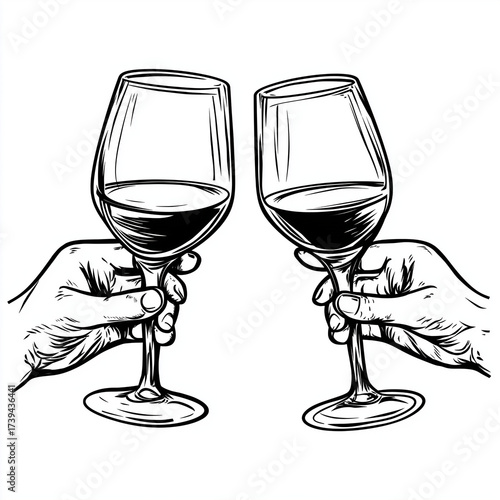 Hands toasting with wine glasses in a celebratory gesture  