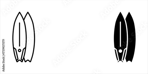 Surfboard Icon Set – Black and White Tropical Beach Sports Symbol Vector Illustration