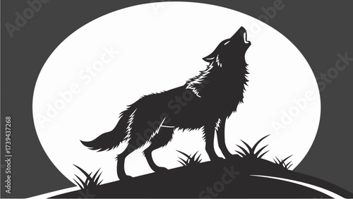 Silhouette of a howling wolf standing on a hill against a full moon in a dark background scene created with generated ai