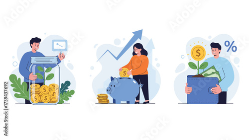 Financial Growth, Saving, And Investment Concepts: Personal Finance Management And Wealth Accumulation Illustration