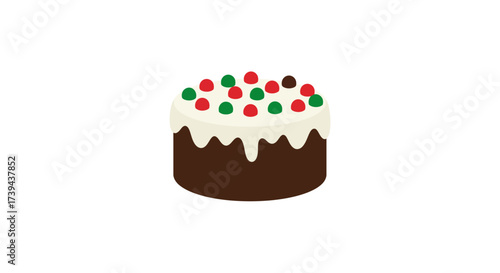 Festive Fruitcake with Icing and Colorful Candied Cherries Topping.