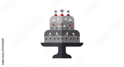 Two-Tiered Cake with Cherry Toppers on a Dark Stand.