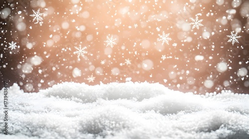Winter Wonderland Snow Scene, Falling Snowflakes on Snowy Ground
