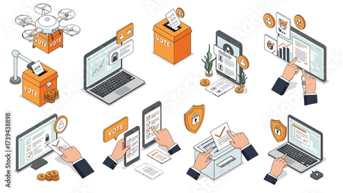 Digital Voting and E-lection Concepts: Secure Online Political Participation Isometric Vector Set