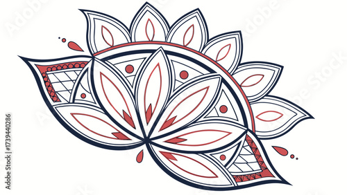 Detailed floral design featuring red and black outlines with geometric patterns and petal shapes created with generated ai
