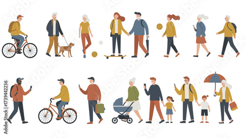 Diverse Urban People Engaging In Daily Activities In Flat Style