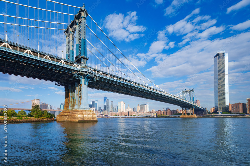 Fototapeta premium Manhattan Bridge between Manhattan and Brooklyn during sunset, NewYork city, New York, United States of America, USA, 4k, wallpaper desktop 