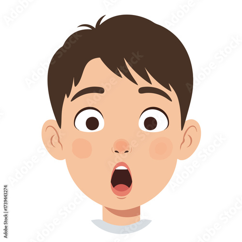 a close-up face of a boy with wide eyes and his mouth in an 'O' shape of surprise