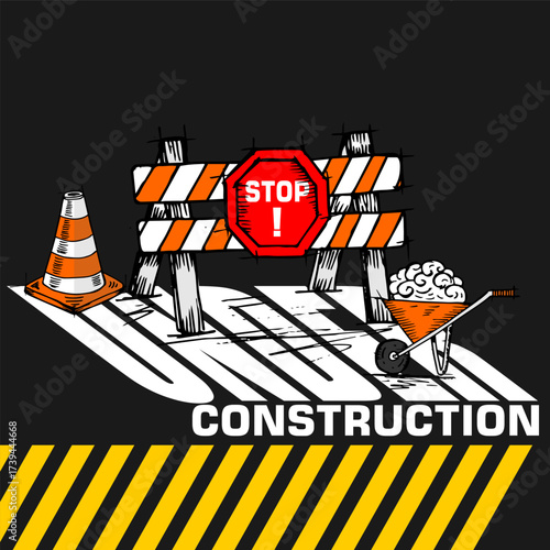 Stop, Under construction in progress, wallpaper vector
