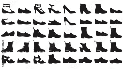 Stylish Footwear Silhouettes Collection on White Background