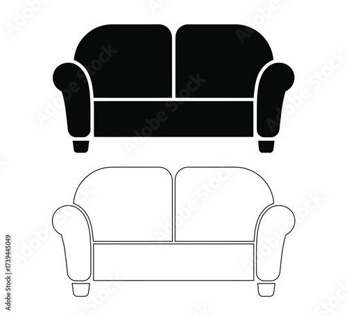 Classic sofa icon set in black and white offers versatile design options for interiors
