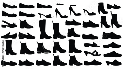 Diverse Footwear Silhouettes: A Comprehensive Collection of Shoes and Boots