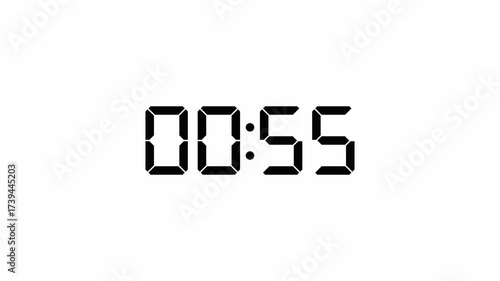 Digital countdown timer One minute animation from 60 to 1 seconds on the white background , 60 second countdown timer, Digital Countdown video 4K resolution video