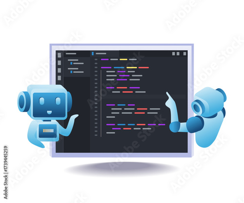 robot developer creating code for technology concept