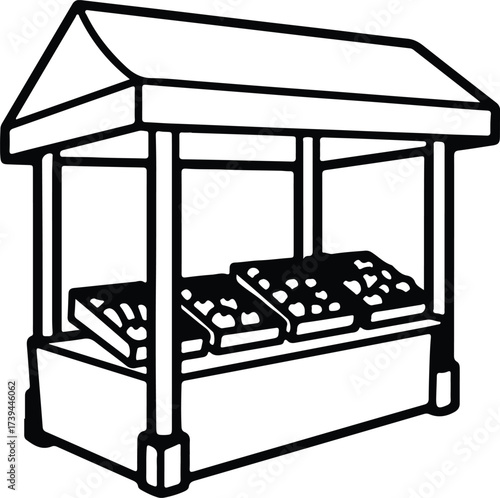 Vector silhouette market stall offering goods illustration