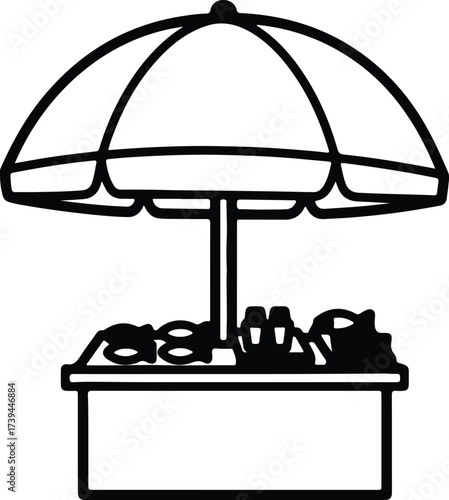 Vector silhouette of a beach vendor stand with umbrella illustration