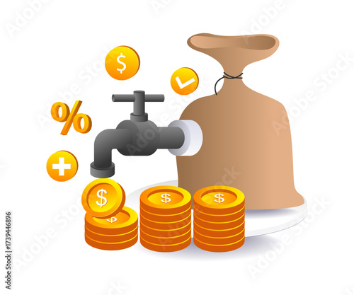 money flowing from faucet representing passive income and investment