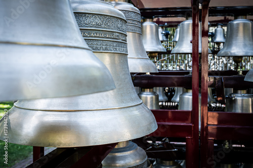 Carillon bells close-up view in outdoor structure