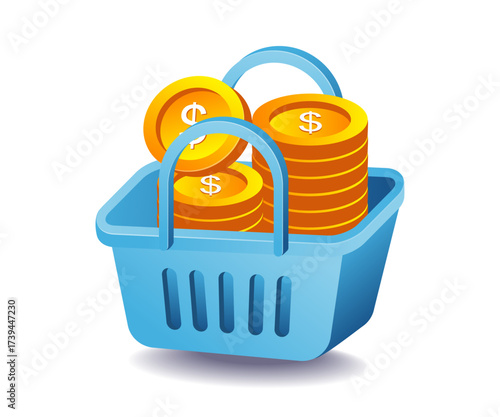 Money in a basket symbolizing savings, investment, and financial growth
