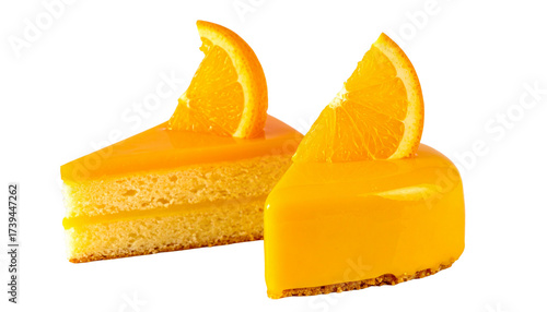 Dual airy orange cake slice collection isolated on transparent background