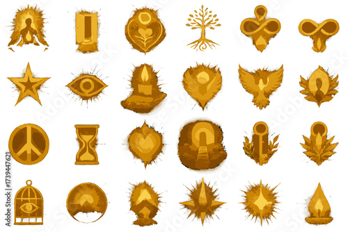 Spiritual Enlightenment Icon Set — Golden Mystic Symbols of Awakening, Meditation, and Inner Peace