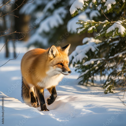 red fox in the winter forest