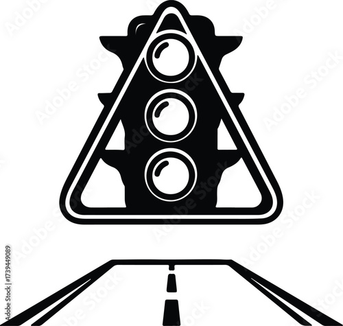 Vector silhouette road traffic lights and road perspective illustration