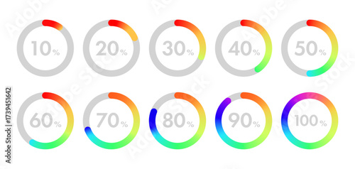 10～100%の進捗率を表すグラデーションのインフォグラフィック