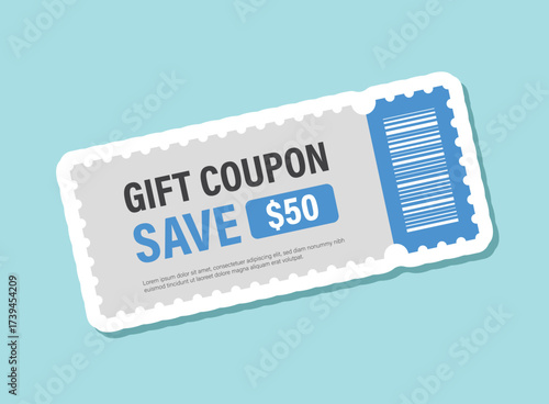 Gift voucher sticker icon in flat style. 50$ discount vector illustration on isolated background. Promotion coupon sign business concept.