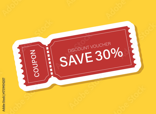 Gift voucher sticker icon in flat style. 30% discount vector illustration on isolated background. Promotion coupon sign business concept.