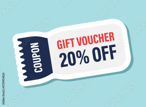Gift voucher sticker icon in flat style. 20% discount vector illustration on isolated background. Promotion coupon sign business concept.