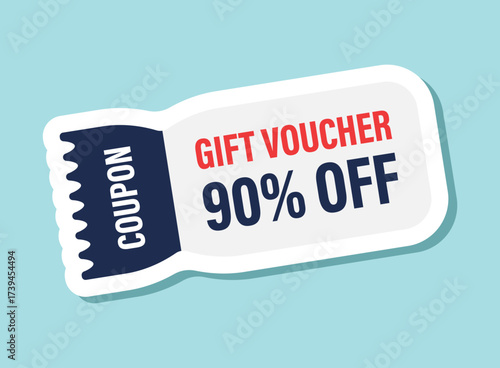Gift voucher sticker icon in flat style. 90% discount vector illustration on isolated background. Promotion coupon sign business concept.