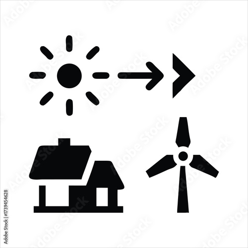 Renewable energy sources powering a home with sun and wind