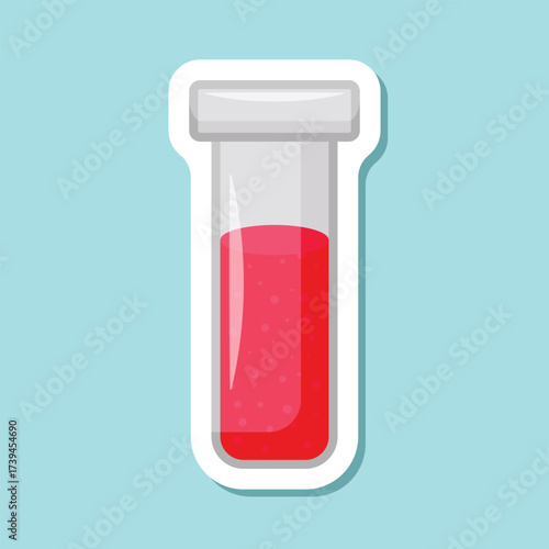 Science lab bottle sticker icon in flat style. Laboratory glassware equipment vector illustration on isolated background. Test tube sign business concept.