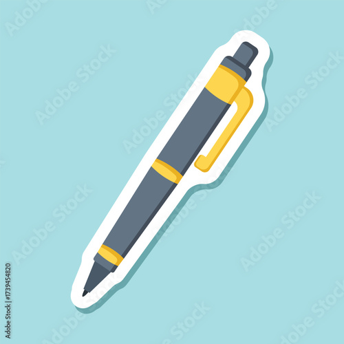 Ballpoint pen sticker icon in flat style. Office tool vector illustration on isolated background. School equipment sign business concept.