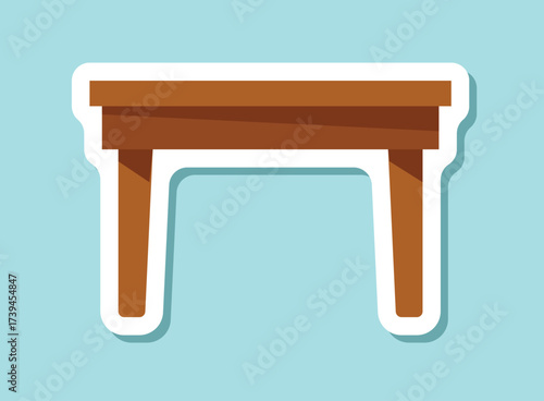 Table furniture sticker icon in flat style. Wooden table vector illustration on isolated background. Dinner desk sign business concept.