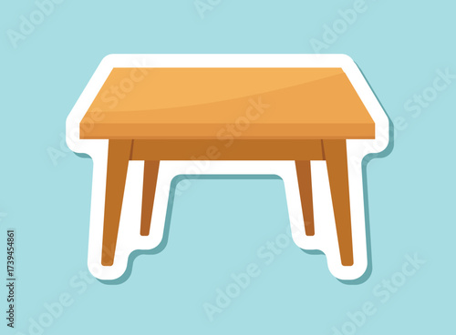 Table furniture sticker icon in flat style. Wooden table vector illustration on isolated background. Dinner desk sign business concept.