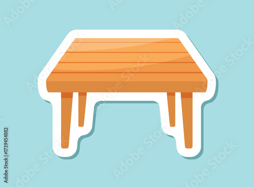 Table furniture sticker icon in flat style. Wooden table vector illustration on isolated background. Dinner desk sign business concept.