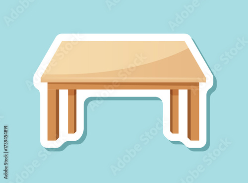 Table furniture sticker icon in flat style. Wooden table vector illustration on isolated background. Dinner desk sign business concept.