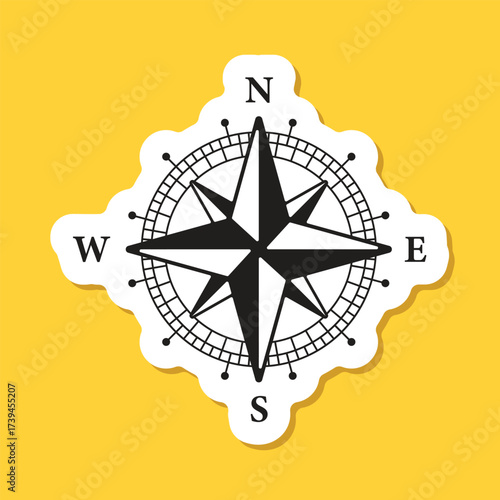Compass sticker icon in flat style. Navigation equipment vector illustration on isolated background. Geographical position sign business concept.