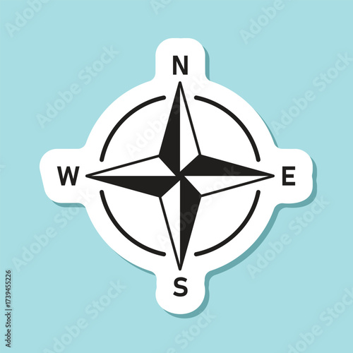 Compass sticker icon in flat style. Navigation equipment vector illustration on isolated background. Geographical position sign business concept.