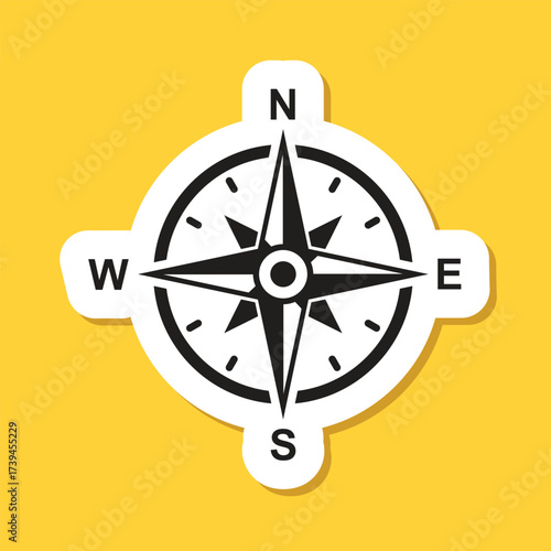 Compass sticker icon in flat style. Navigation equipment vector illustration on isolated background. Geographical position sign business concept.