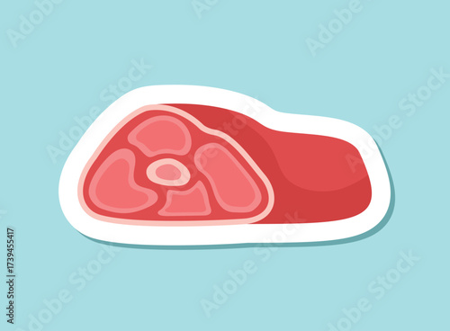 Raw meat sticker icon in flat style. Lamb or beef vector illustration on isolated background. Fried protein meal sign business concept.