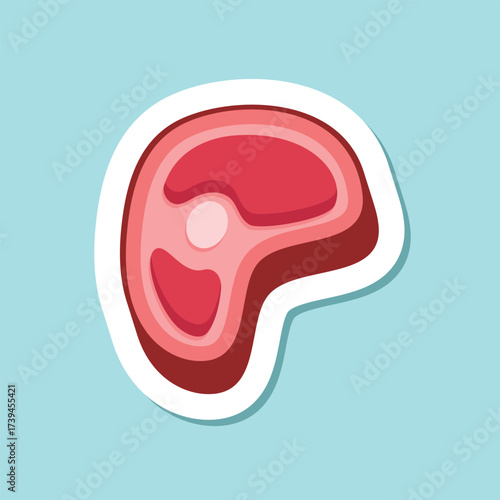 Raw meat sticker icon in flat style. Lamb or beef vector illustration on isolated background. Fried protein meal sign business concept.