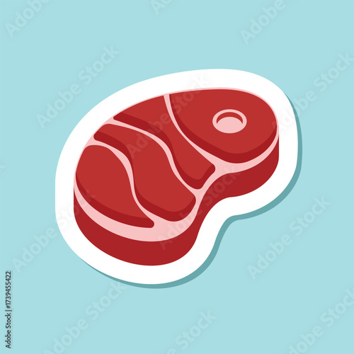 Raw meat sticker icon in flat style. Lamb or beef vector illustration on isolated background. Fried protein meal sign business concept.