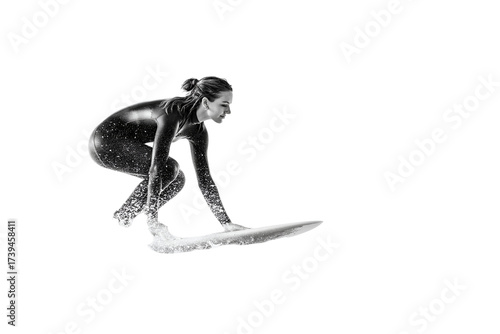 Graceful surfer poised on board, ready for the waves, embodying strength and determination in action